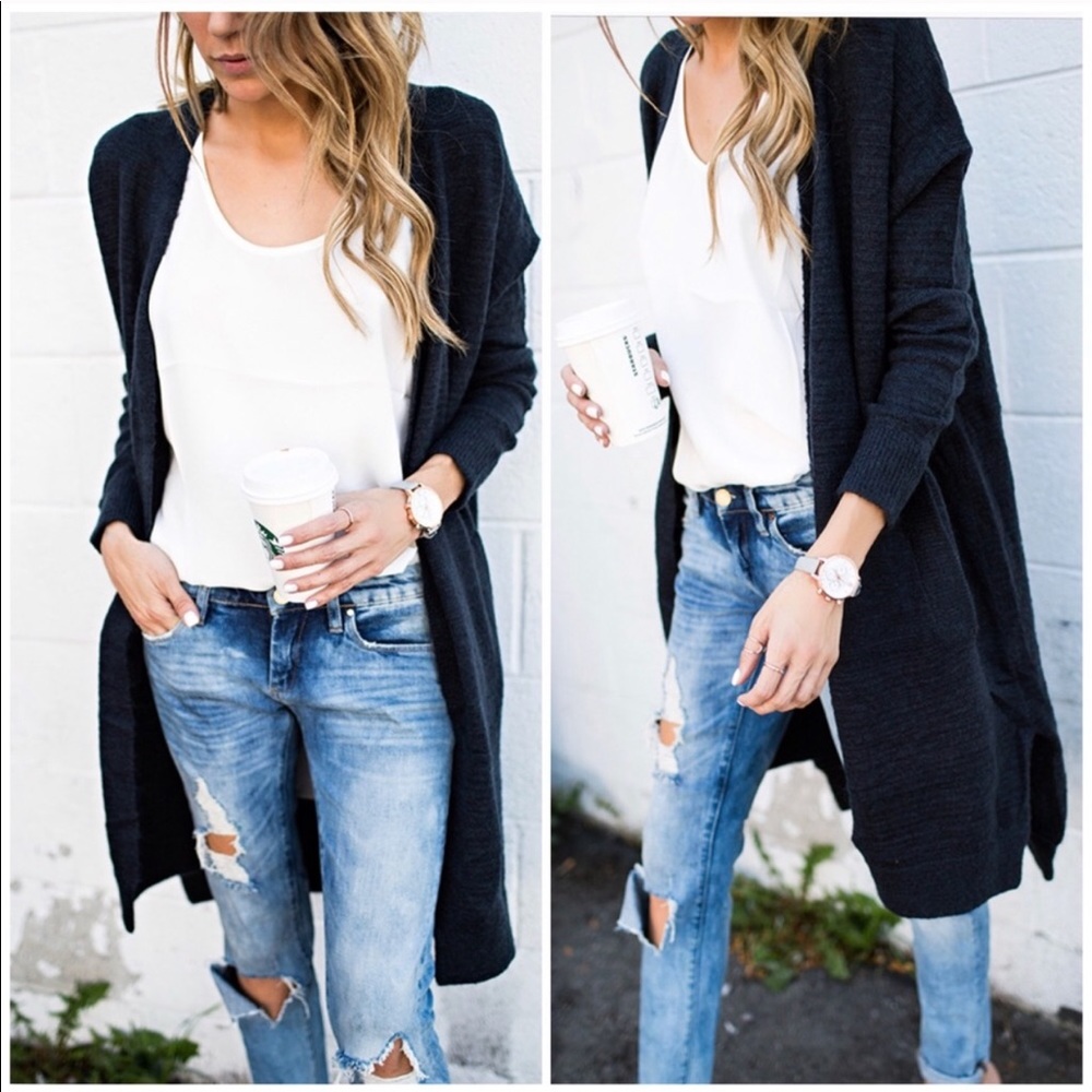 Softest Chenille long cardigan in Navy